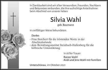 Traueranzeige von Silvia Wahl von Südthüringer Presse