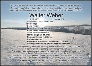 Traueranzeige von Walter Weber von Südthüringer Presse