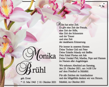 Traueranzeige von Monika Brühl von Südthüringer Presse