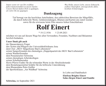 Traueranzeige von Rolf Einert von Südthüringer Presse
