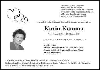 Traueranzeige von Karin Komma von Frankenpost