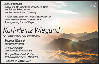 Traueranzeige von Karl-Heinz Wiegand von Südthüringer Presse
