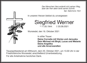 Traueranzeige von Siegfried Werner von Frankenpost