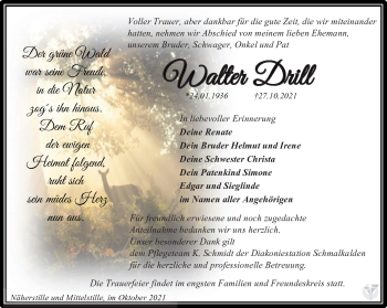 Traueranzeige von Walter Drill von Südthüringer Presse