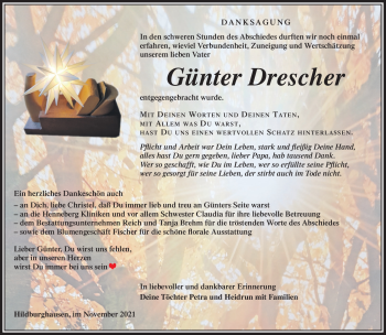 Traueranzeige von Günter Drescher von Südthüringer Presse