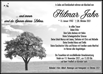 Traueranzeige von Hilmar Jahn von Südthüringer Presse