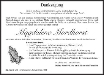 Traueranzeige von Magdalene Mordhorst von Südthüringer Presse