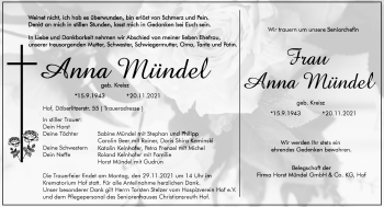 Traueranzeige von Anna Mündel von Frankenpost