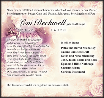 Traueranzeige von Leni Reckwell von Südthüringer Presse