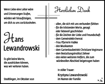 Traueranzeige von Hans-Jürgen Lewandrowksi von Südthüringer Presse