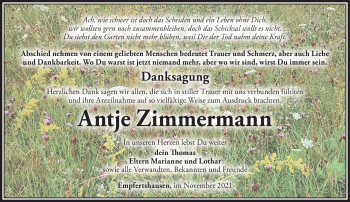 Traueranzeige von Antje Zimmermann von Südthüringer Presse