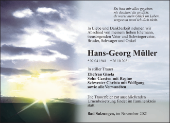 Traueranzeige von Hans-Georg Müller von Südthüringer Presse