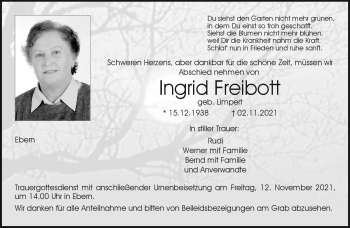 Traueranzeige von Ingrid Freibott von Neue Presse Coburg