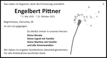 Traueranzeige von Engelbert Pittner von Frankenpost