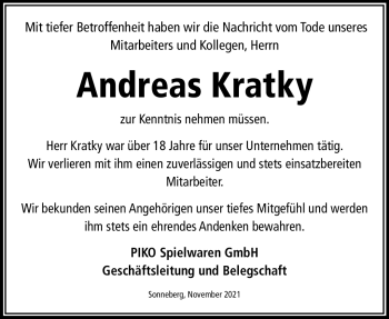 Traueranzeige von Andreas Kratky von Südthüringer Presse