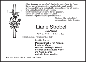 Traueranzeige von Liane Strobel von Frankenpost