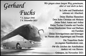 Traueranzeige von Gerhardf Fuchs von Südthüringer Presse