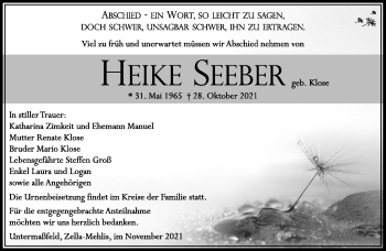 Traueranzeige von Heike Seeber von Südthüringer Presse