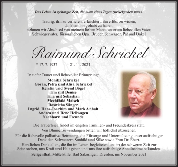 Traueranzeige von Raimund Schrickel von Südthüringer Presse