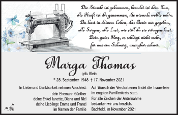 Traueranzeige von Marga Thomas von Südthüringer Presse