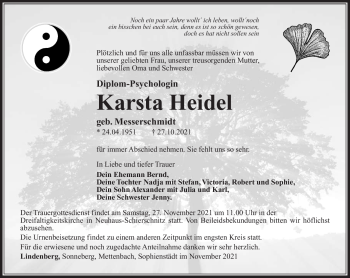 Traueranzeige von Karst Heidel von Südthüringer Presse