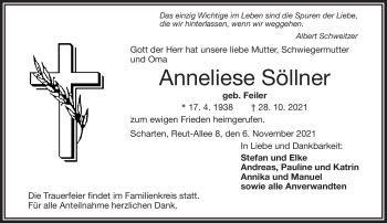 Traueranzeige von Anneliese Söllner von Frankenpost