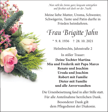 Traueranzeige von Brigitte Jahn von Frankenpost