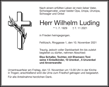 Traueranzeige von Wilhelm Luding von Frankenpost