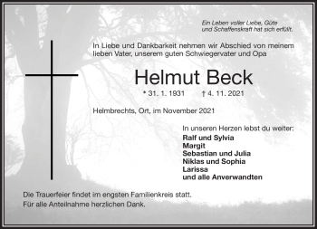 Traueranzeige von Helmut Beck von Frankenpost