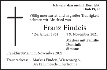 Traueranzeige von Franz Findeis von Frankenpost