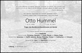 Traueranzeige von Otto Hummel von Neue Presse Coburg