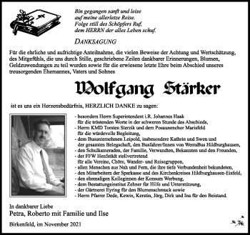 Traueranzeige von Wolfgang Stärker von Südthüringer Presse