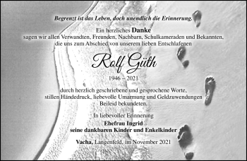 Traueranzeige von Rolf Güth von Südthüringer Presse
