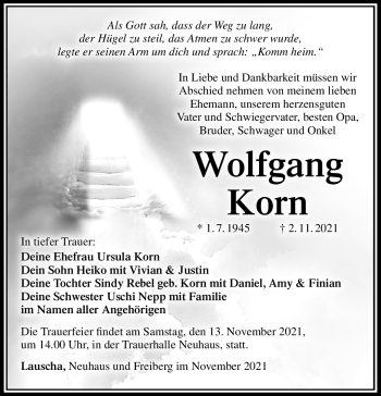 Traueranzeige von Wolfgang Korn von Südthüringer Presse