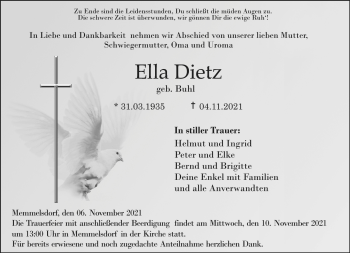 Traueranzeige von Ella Dietz von Neue Presse Coburg