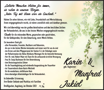 Traueranzeige von ManfredKarin JukielJukiel von Südthüringer Presse