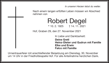 Traueranzeige von Robert Degel von Frankenpost
