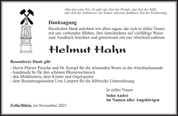 Traueranzeige von Helmut Hahn von Südthüringer Presse