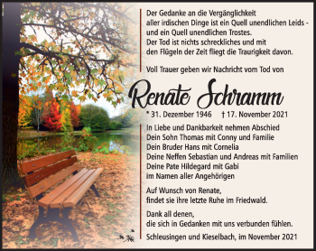 Traueranzeige von Renate Schramm von Südthüringer Presse