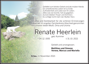 Traueranzeige von Renate Heerlein von Südthüringer Presse