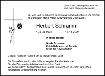 Traueranzeige von Herbert Schramm von Neue Presse Coburg