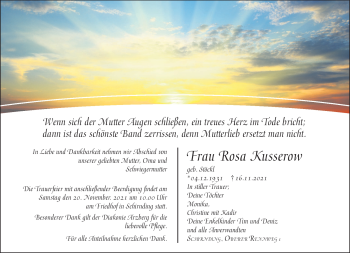 Traueranzeige von Rosa Kusserow von Frankenpost