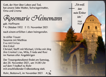 Traueranzeige von Rosemarie Heinemann von Südthüringer Presse