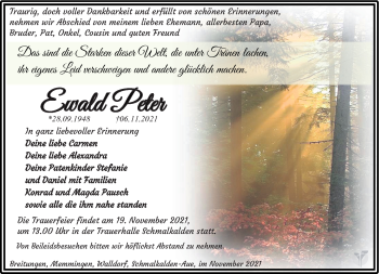 Traueranzeige von Ewald Peter von Südthüringer Presse