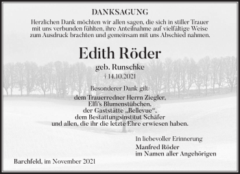 Traueranzeige von Edith Röder von Südthüringer Presse