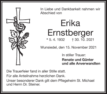 Traueranzeige von Erika Ernstberger von Frankenpost