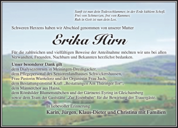 Traueranzeige von Erika Hirn von Südthüringer Presse
