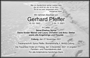 Traueranzeige von Gerhard Pfeffer von Neue Presse Coburg