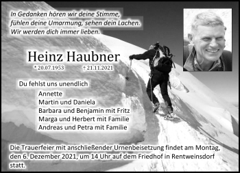 Traueranzeige von Heinz Haubner von Neue Presse Coburg