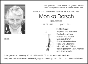 Traueranzeige von Monika Dorsch von Neue Presse Coburg